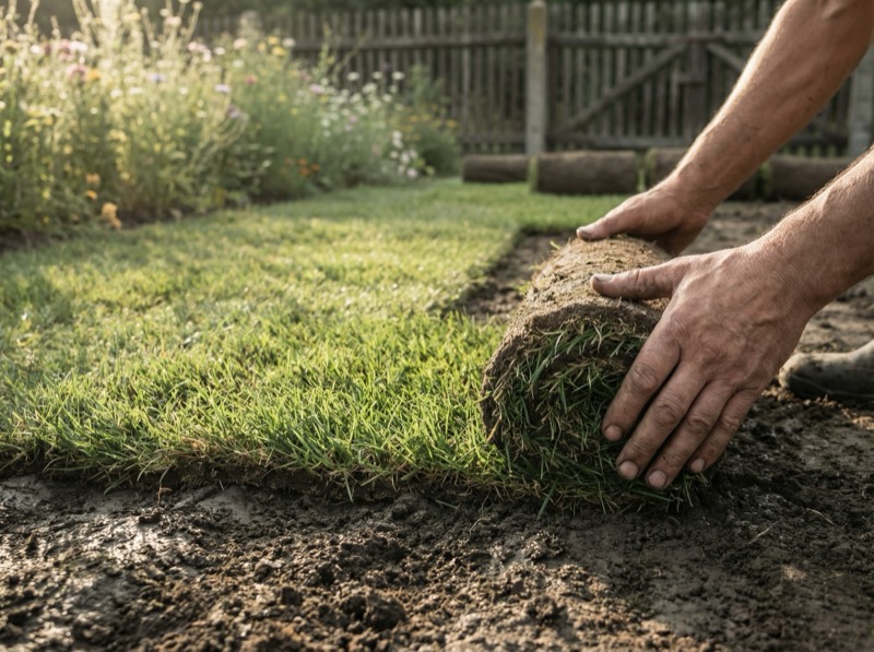Profesjonalne układanie trawnika z rolki w poznańskim ogrodzie