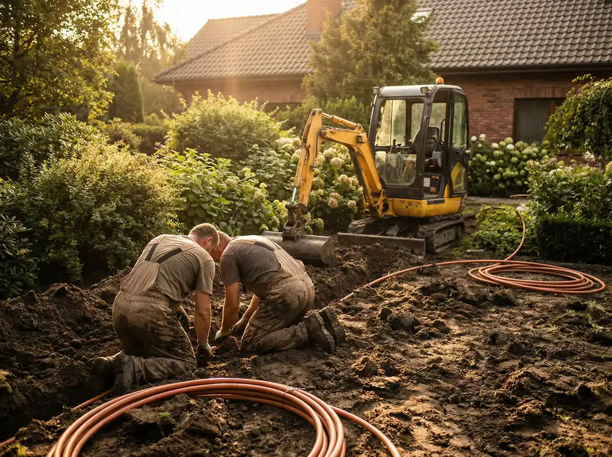 Wykopy instalacyjne pod system nawadniania w ogrodzie