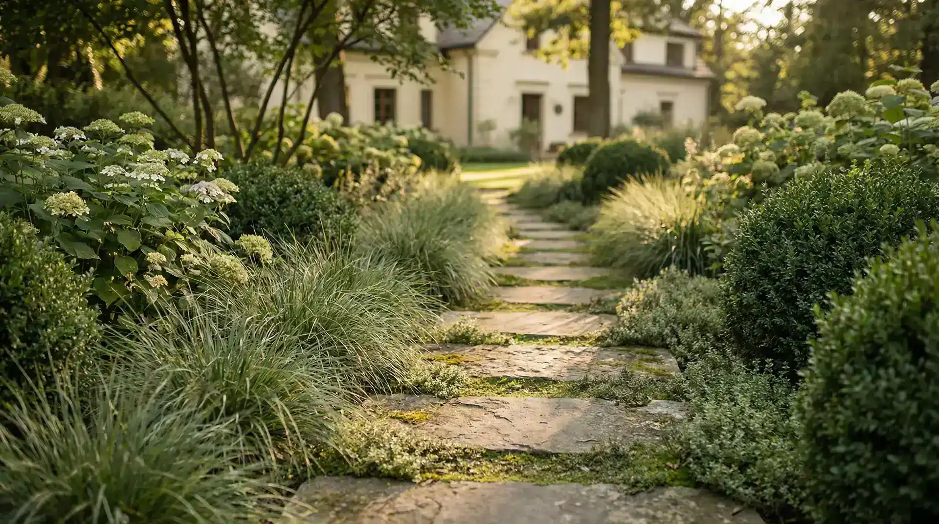 Elegancka ścieżka z kamienia naturalnego prowadząca przez ogród w Poznaniu