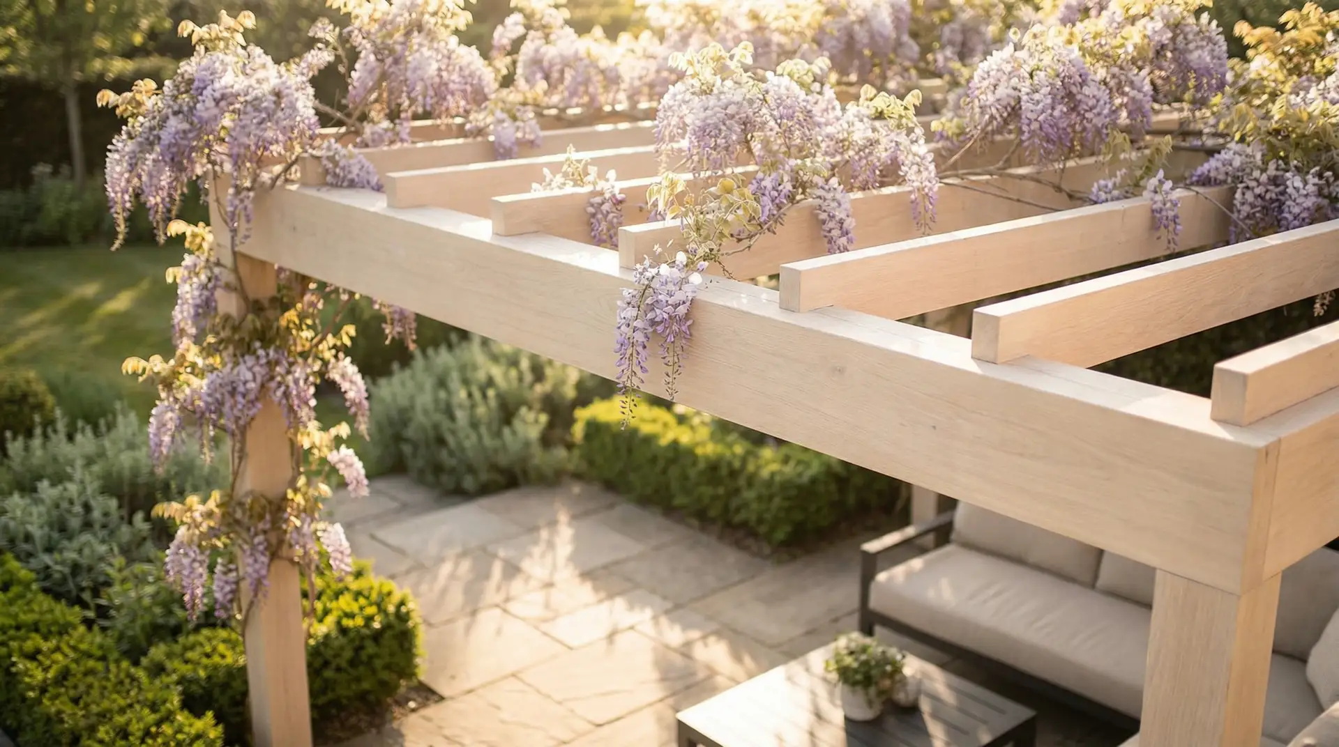 Nowoczesna pergola tarasowa z drewna egzotycznego przy domu w Poznaniu