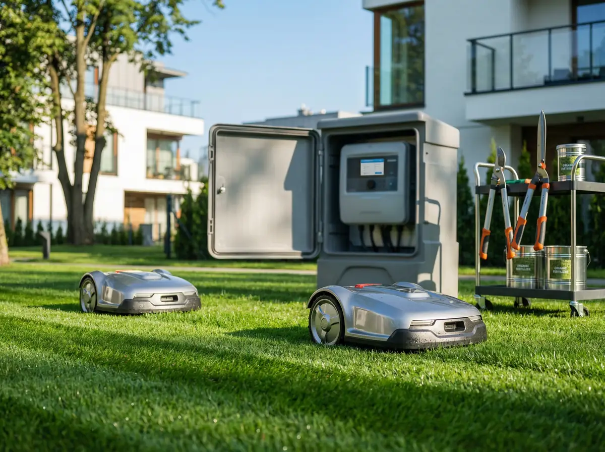Profesjonalny sprzęt ogrodniczy na terenie zieleni komercyjnej